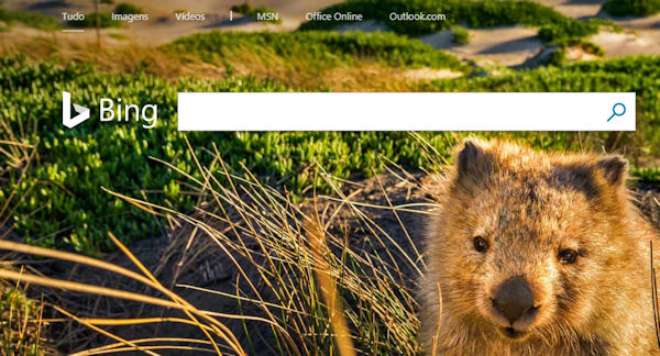Página inicial do motor de pesquisa Bing.