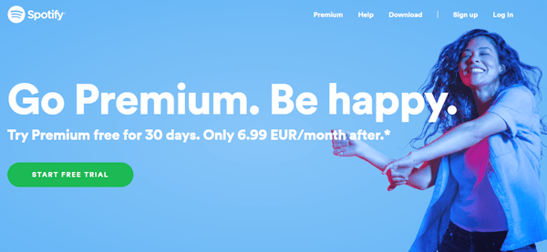 Página inicial do Spotify.